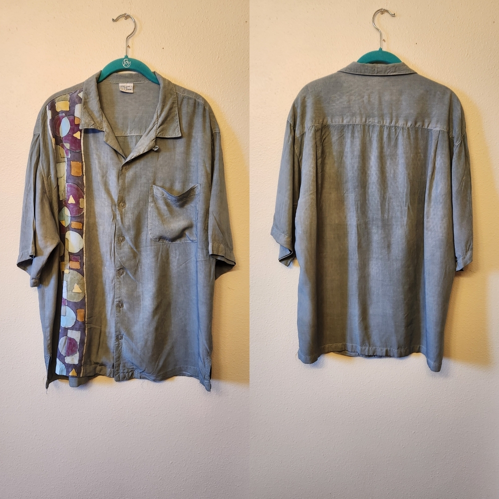 Vintage Hand-Dyed Batik Rayon Shirt – Size Large – Dharma 100% Rayon – 1990s